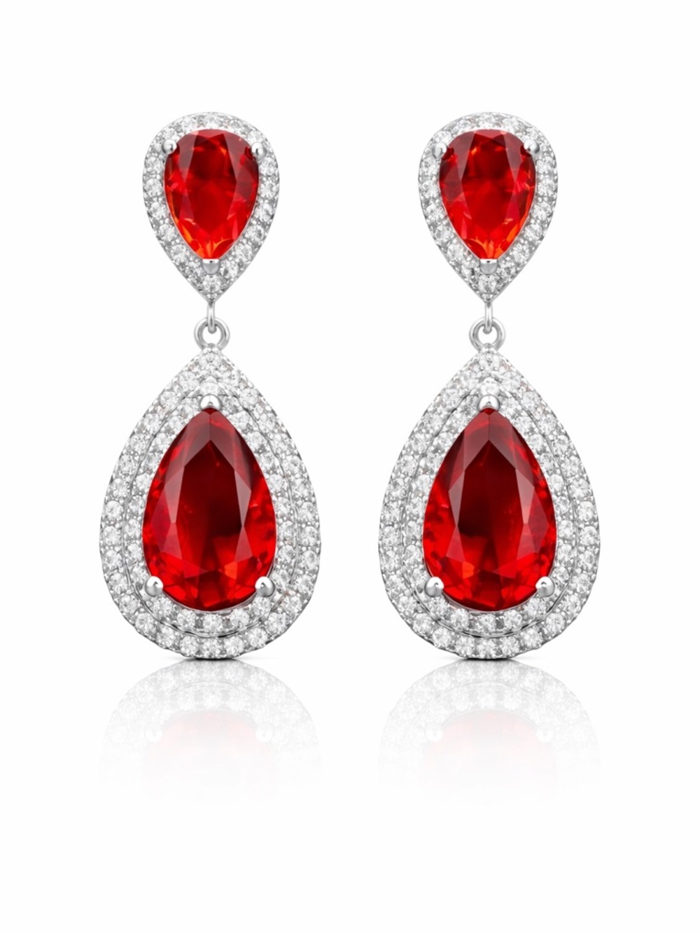 Red Crystal Teardrop Statement Earrings